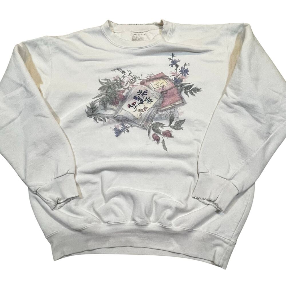 Northern Reflections Floral Book Crewneck Sweatshirt Women‎ S Bookgirly Cream